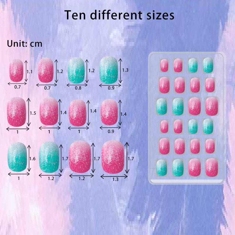 SIUSIO 120 Pcs 5 Pack Children Acrylic Fake Nails Press on Pre-glue Full Cover Glitter Gradient Color Rainbow Short False Nail Art Kits Set for Kids Little Girls - Multicolor Gradient Series - Image 4